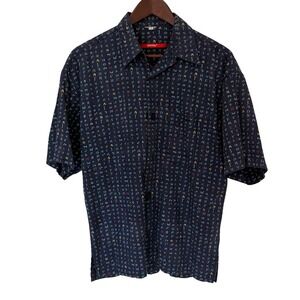 Signum Men's Navy Alphabet-Print Short-Sleeve Camp Shirt Size S, German Label